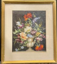 M G Davis Still Life, urn of flowers signed, oil