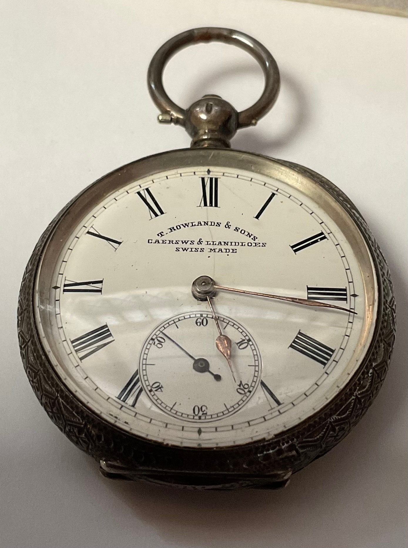 A lady's silver open face pocket watch, white enamel dial, Roman numerals, subsidiary seconds - Image 2 of 3