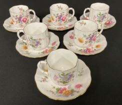 A set of six Royal Crown Derby Posies pattern coffee cups and saucers, printed marks in red, c.1968