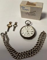 A lady's silver open face pocket watch, white enamel dial, Roman numerals, subsidiary seconds