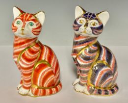 A Royal Crown Derby paperweight, Cat, gold stopper; another, Ginger Tom, second quality (2)