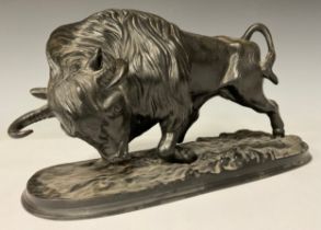 A Russian cast iron model, of a bull, 36cm wide, Kasli Foundry marks to base, c.1968