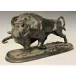 A Russian cast iron model, of a bull, 36cm wide, Kasli Foundry marks to base, c.1968