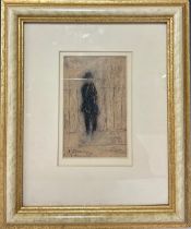 L.S. Lowry, after Figure at Railings signed, crayon and pencil, 13.5cm x 8.5cm