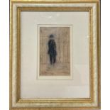 L.S. Lowry, after Figure at Railings signed, crayon and pencil, 13.5cm x 8.5cm