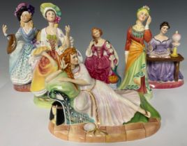 A set of six Peggy Davies figures, The Illustrious Ladies Of The Stage, including Peg Woffington,