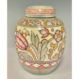 Ceramics - a Bursley Ware Charlotte Rhead TL76 Wind Tossed Tulip pattern ginger jar and cover,