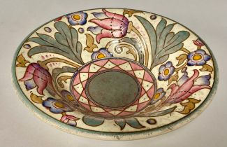 Ceramics - a Bursley Ware Charlotte Rhead TL76 Wind Tossed Tulip pattern bowl, 20cm diameter