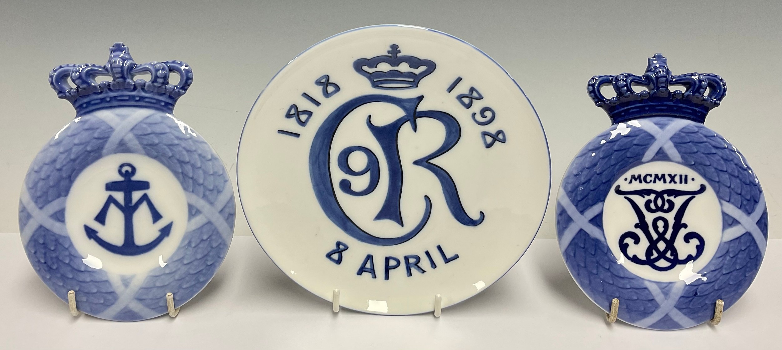 A near pair of Royal Copenhagen commemorative wall plaques, for Princess Marie 5½” diameter