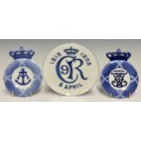 A near pair of Royal Copenhagen commemorative wall plaques, for Princess Marie 5½” diameter