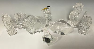 A Waterford lead crystal model of a horse and jockey, 15.5cm, paper labels; others, Elephant,