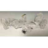 A Waterford lead crystal model of a horse and jockey, 15.5cm, paper labels; others, Elephant,