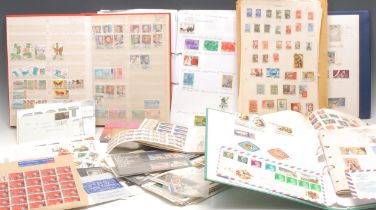 Stamps - box of stamp related material, albums, FDC's, packs, etc