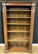 A tall 19th century style mahogany open bookcase, 215.5cm high, 133cm wide, 40cm deep