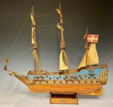 A hand made model ship, Wasa (Vasa), Swedish Warship (sunk 1628), on mahogany title stand, overall