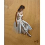 Italian School, Carlo Bossani Seated Ballerina signed, dated 1988, oil on wood, inscribed and signed