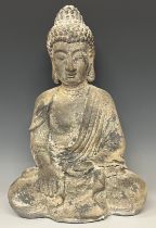 A hollow reconstituted stone effect garden figure of Buddha sitting, approx. 52cm high