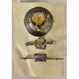 Jewellery - A hallmarked, marks rubbed, silver Scottish brooch, as a stag; another brooch,