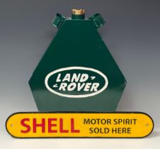 A reproduction advertising oil can, embossed Land Rover, in white, green ground, approx. 32.5cm