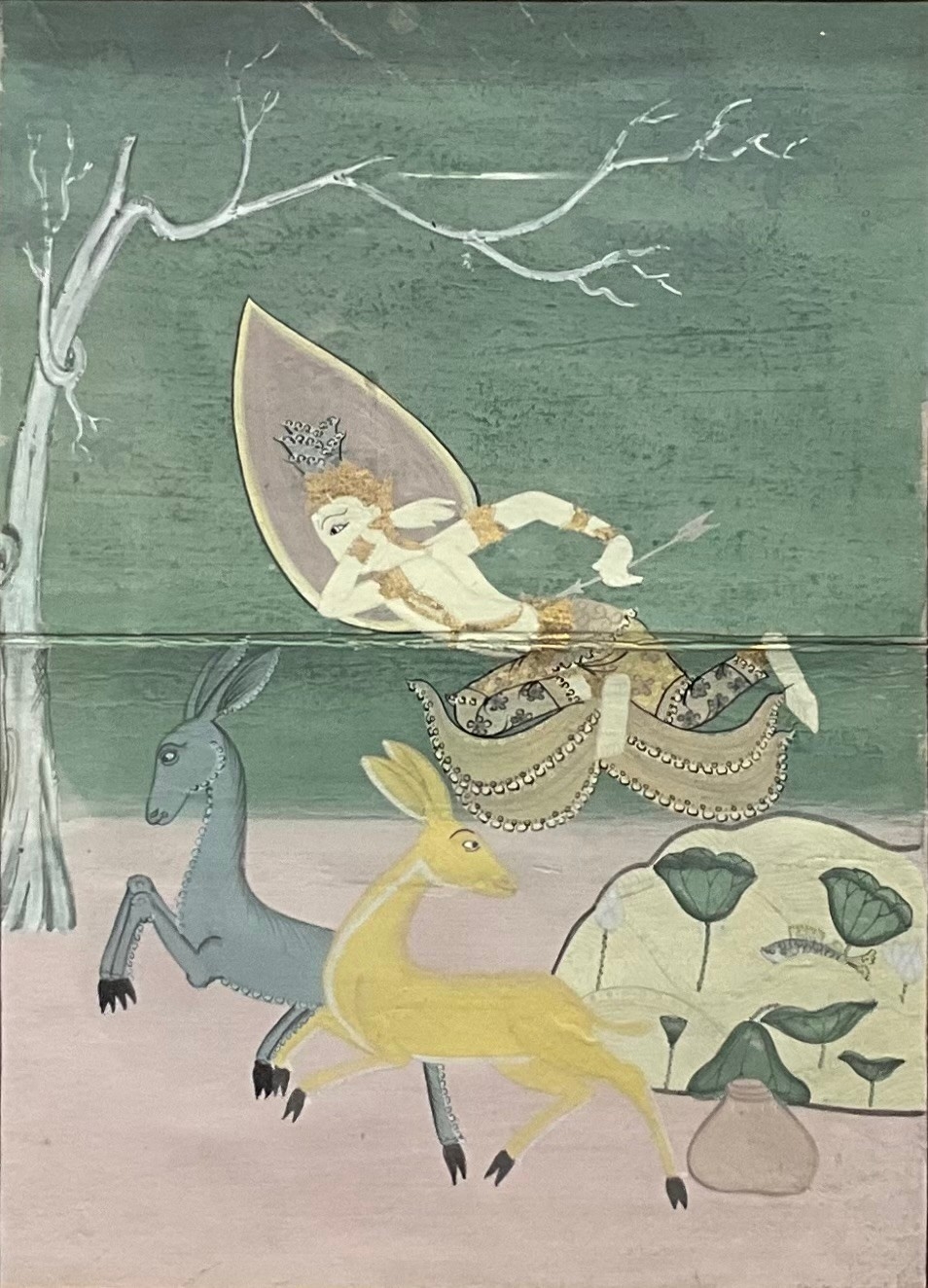 Indian School Deity, deer and fish watercolour and gouache, 28cm x 21cm; others (3) - Image 3 of 4