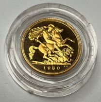 A Royal Mint Elizabeth II gold proof half sovereign, capsulated, boxed