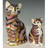 A pair of Royal Crown Derby paperweights, Cat and Kitten, gold stoppers, printed marks in red