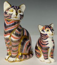A pair of Royal Crown Derby paperweights, Cat and Kitten, gold stoppers, printed marks in red