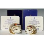 An associated pair of Royal Crown Derby paperweights, Hawthorn Mother Hedgehog, 9.5cm wide and