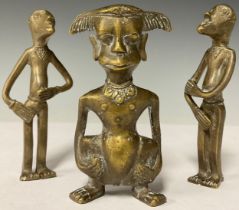 African and Southeast Asian Art - a Batak Indonesian bronze ancestor sculpture, 11cm high; a pair of