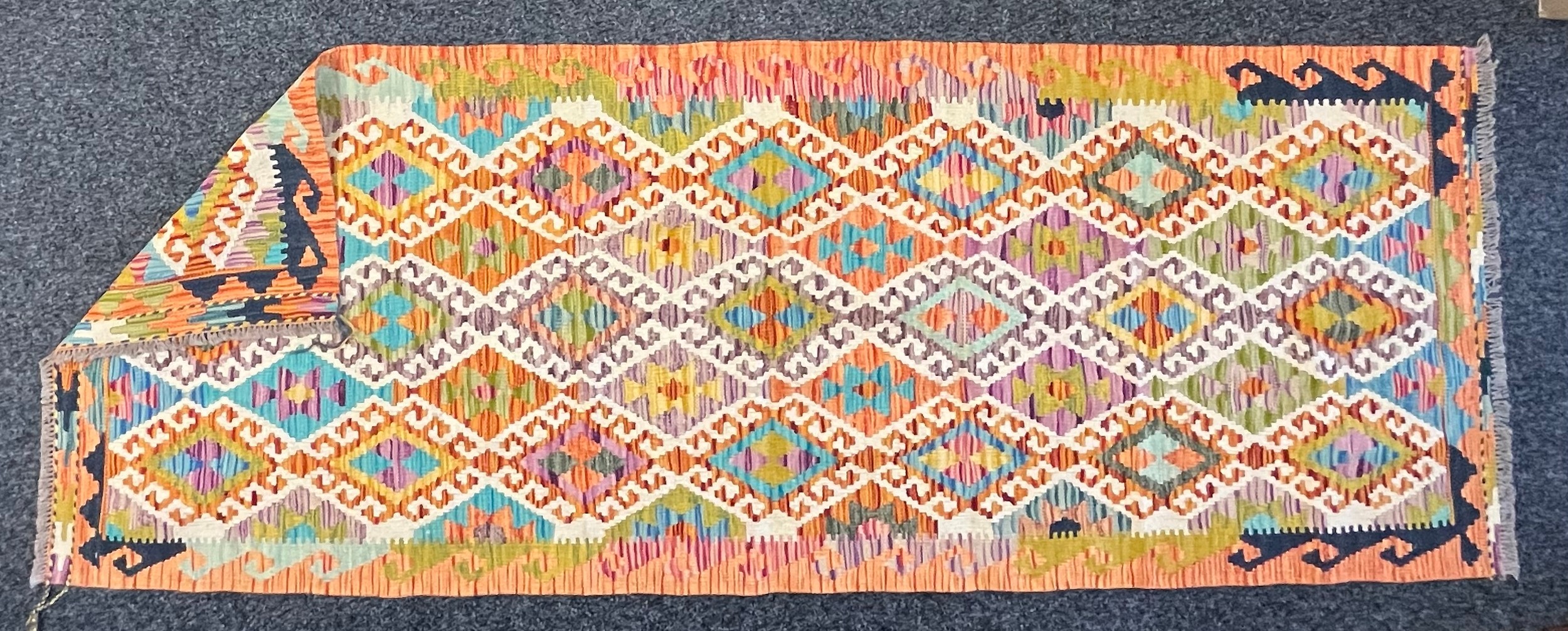 Oriental Rugs and Carpets - a Chobi Kilim runner, 237cm x 90cm - Image 2 of 2