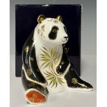 A Royal Crown Derby paperweight, Giant Panda, 12cm high, gold stopper, 12cm high, printed marks in