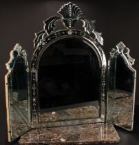 A Venetian style triptych dressing table mirror, 79cm high, 90cm wide