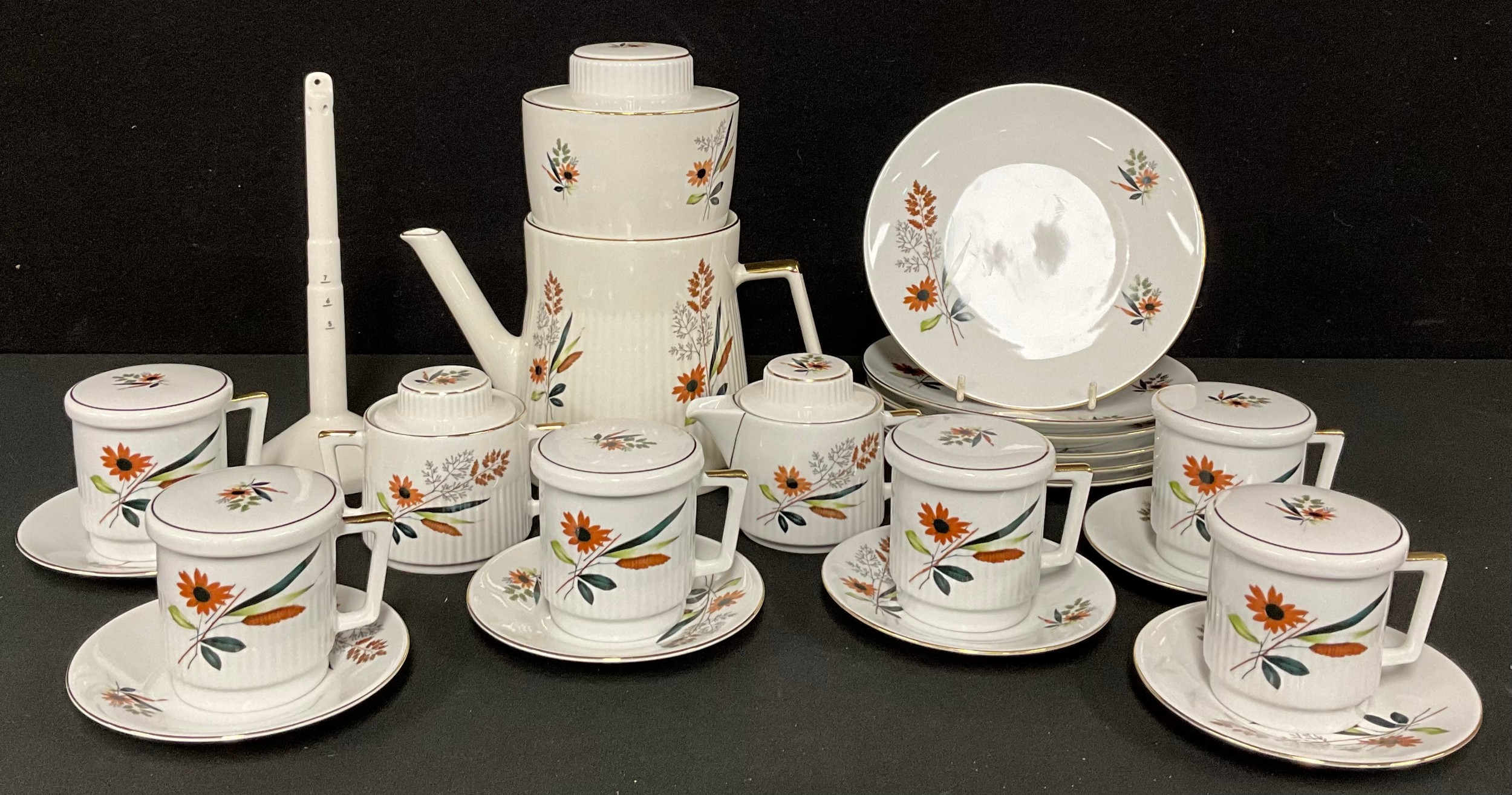 A German coffee set for six, Neurer Bavaria, comprising "retro" coffee pot, sucrier and cover, cream