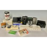 A miniature Minetta camera, brown leather case; a Casio TV-600 miniature pocket TV, LCD colour,