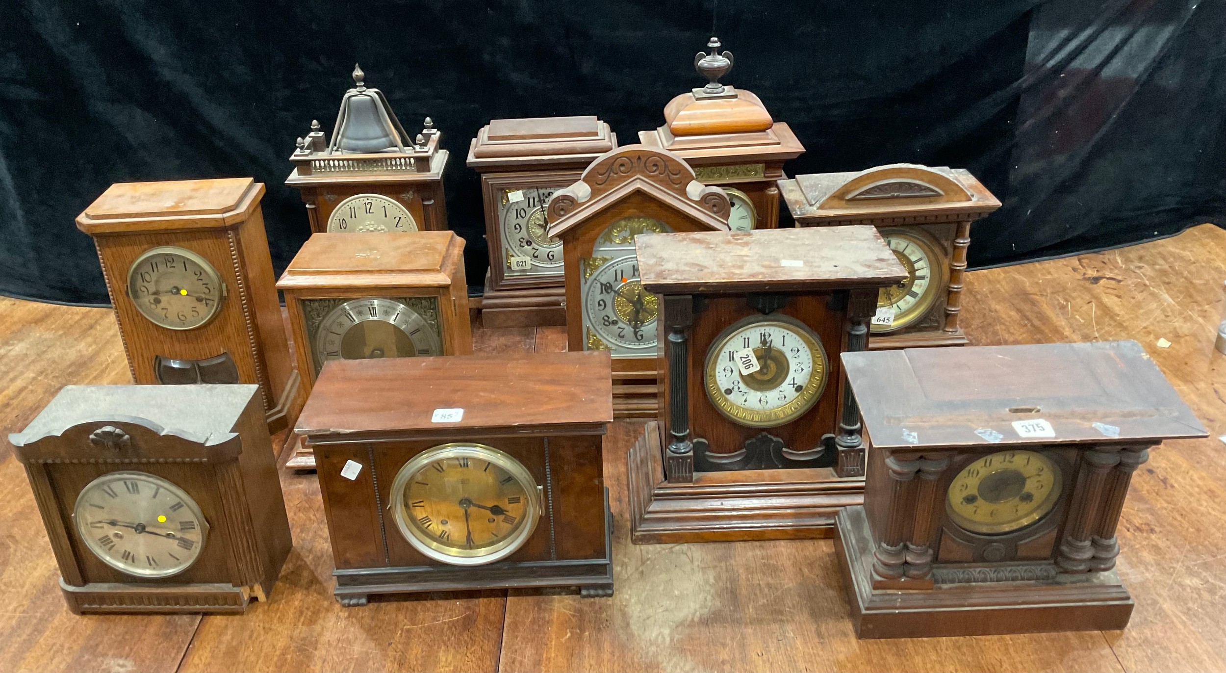 Clocks - early to mid 20th century, architectural cases, mostly oak (11)