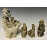 Sculpture and Zimbabwean interest - a Shona African soapstone carving, of a mother and child, 20cm