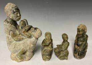 Sculpture and Zimbabwean interest - a Shona African soapstone carving, of a mother and child, 20cm