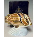 A Royal Crown Derby paperweight, Tropical Fish, Sweetlips, gold stopper, boxed