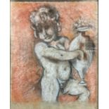 English School Cherub Holding a Classical Vase, unsigned, coloured chalk, 27cm x 22cm