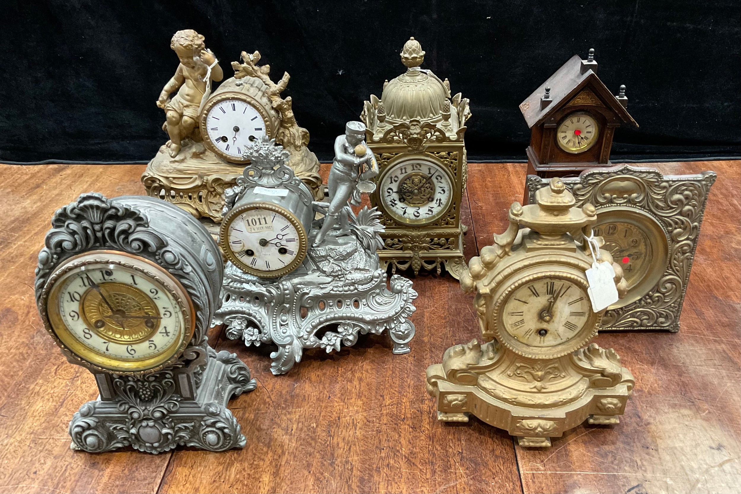 Clocks - 19th century French brass, gilt metal, etc (7)