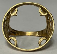 A 9ct gold ring to mount a sovereign, size S/T, marked 375, 4.2g