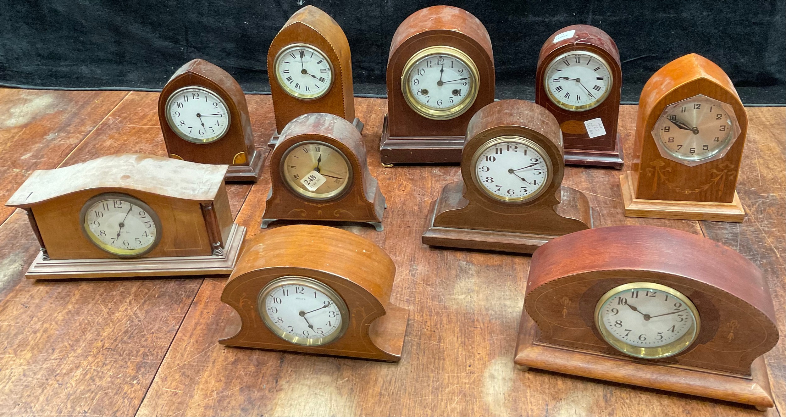 Clocks - mostly Edwardian, various forms, mahogany and marquetry, etc (10)