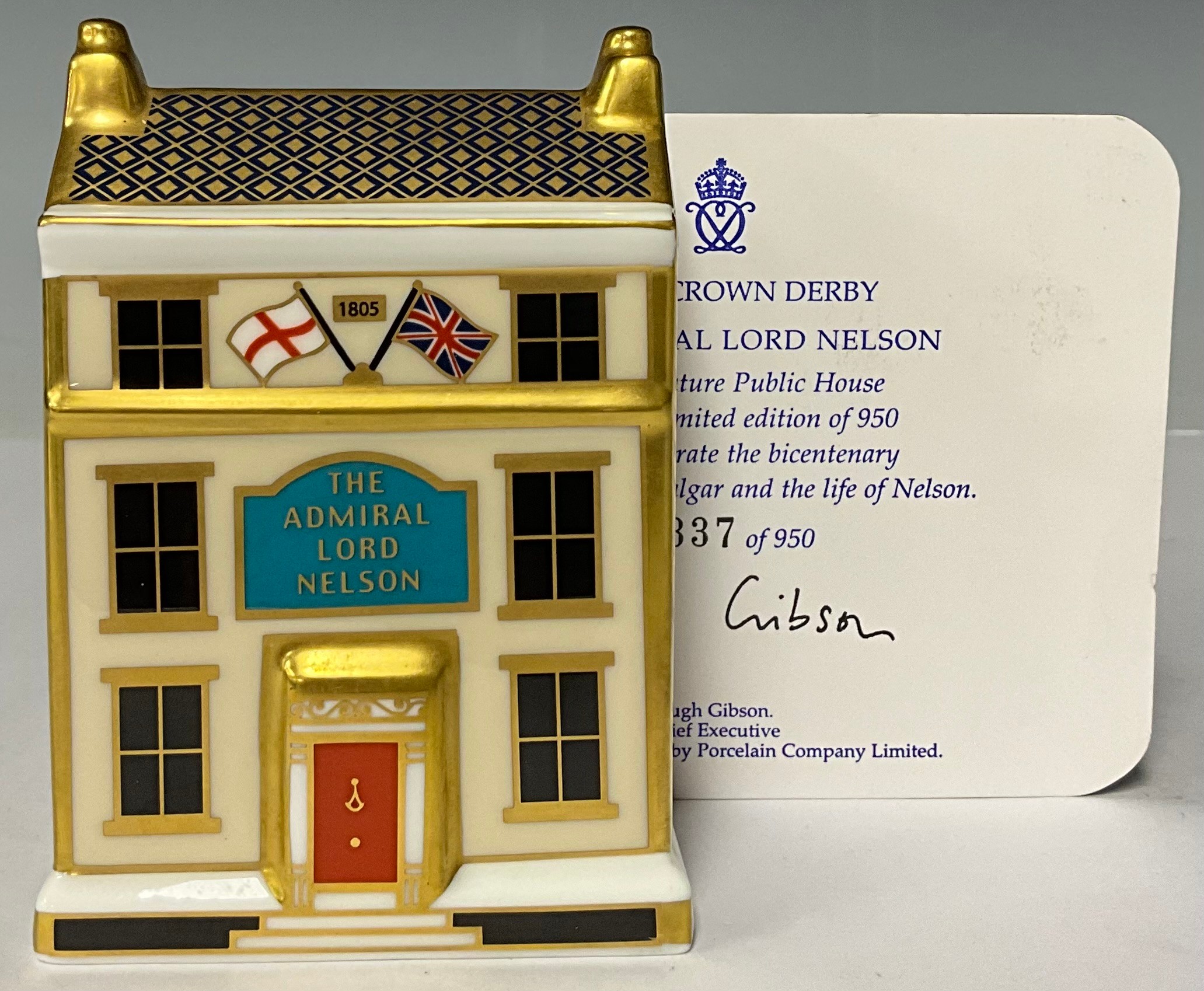 A Royal Crown Derby limited edition miniature model, The Admiral Lord Nelson Public House, 10cm