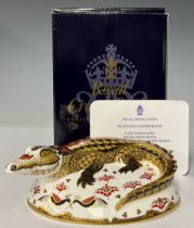 A Royal Crown Derby paperweight, Crocodile, an exclusive gold signature edition commissioned by