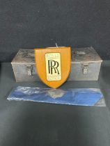 Automobilia - vintage Rolls Royce Motors toolbox and Rolls Royce shield and necktie