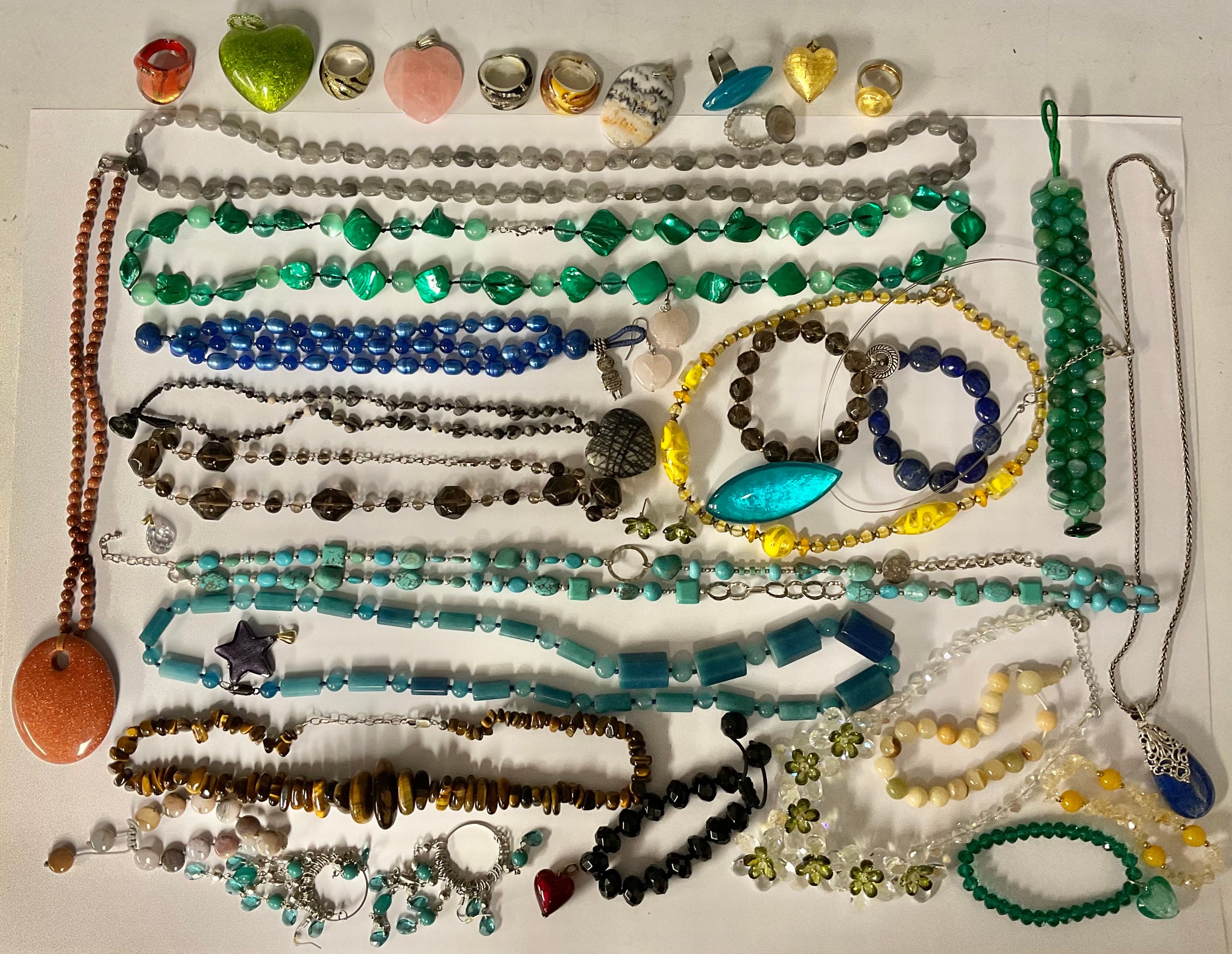Fashion Jewellery - assorted polished bead necklaces, including tiger eye, goldstone, agate, quartz,