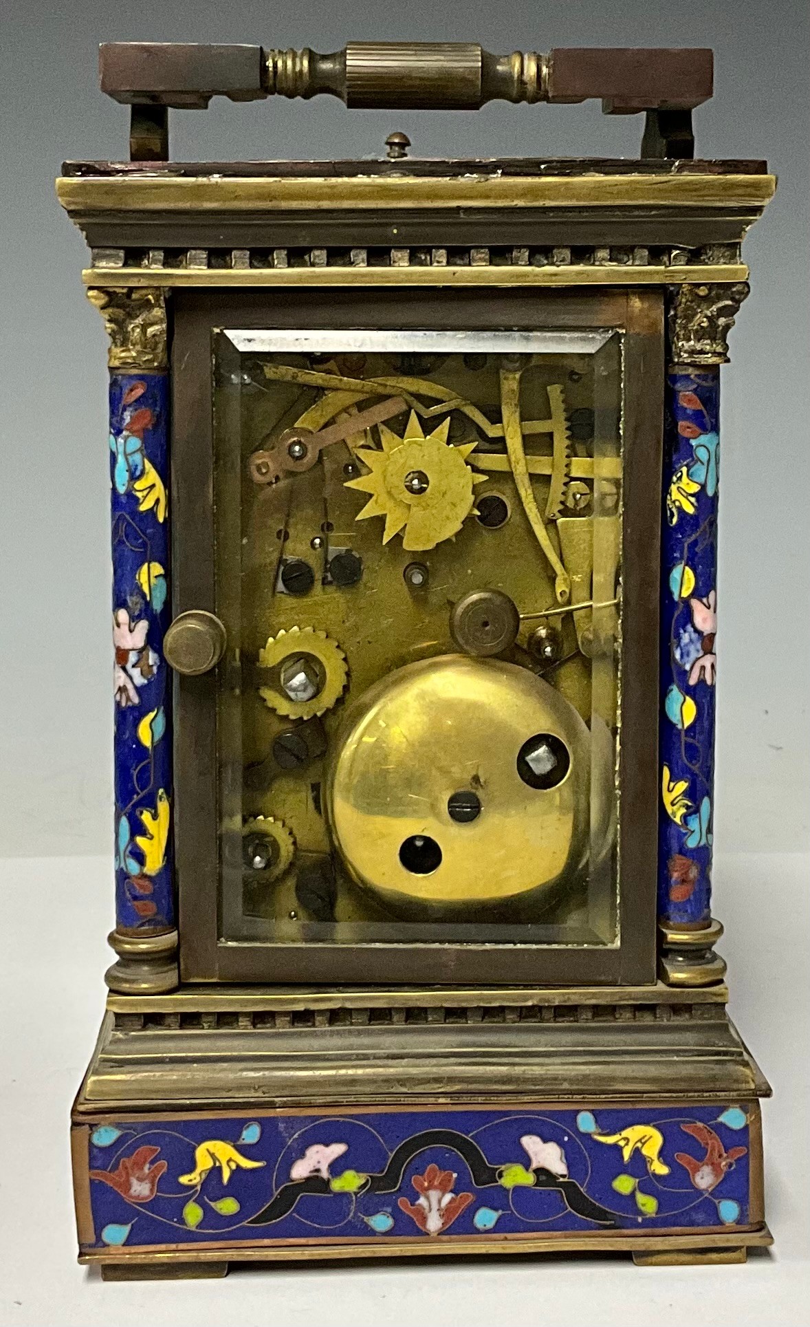 A large cloisonné enamel carriage clock, 19cm high excluding handle - Image 4 of 4