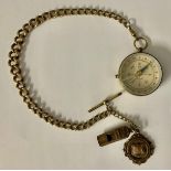A Victorian Albert with compass; a fob and whistle