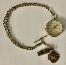 A Victorian Albert with compass; a fob and whistle