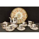 A Noritake coffee set, printed in monochrome, coffee pot, four coffee cans and saucers, cream jug